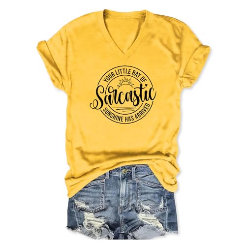 WERYSMGK Funny Sarcastic Tshirts for Women Your Little Ray of Sarcastic Sunshine Graphic Tee Casual V Neck Summer Shirts(Wine,M)