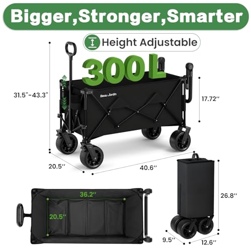 BEAU JARDIN Folding Push & Pull Beach Wagon 500 lbs Collapsible Foldable Wagons with Push Handle All Terrain Wheels Grocery Utility Camping Sports Garden Wagon Cart Black