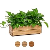 THYOI Wooden Planter Box, Storage Box 17”L x6”W x5.5”H with Crate Style, Acacia Wood Flower Container, Rustic Rectangle Planter for Planting, Decor and Storage - 3 Colors (Golden Teak)