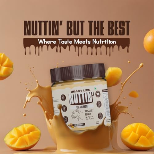 Image of BeastLife Creamy Mango Peanut Butter | 24.5 G Protein | 350 gm | 100% Peanuts, High Protein | Zero Palm Oil | Non‑GMO Nut Butter | Fitness-Friendly Spread | Zero Cholesterol