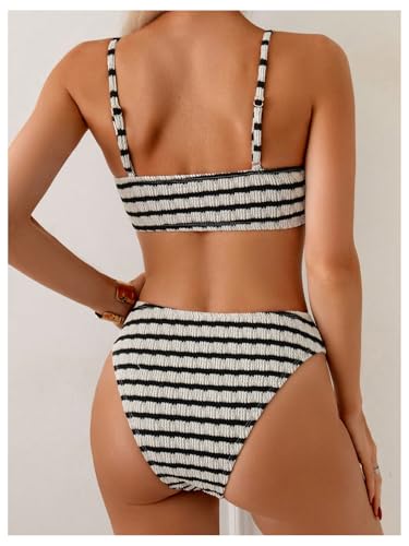 SOLY HUX Women's Striped Smocked Swimsuit Spaghetti Strap High Waisted Bikini Set Bathing Suit Vacation Outfit2
