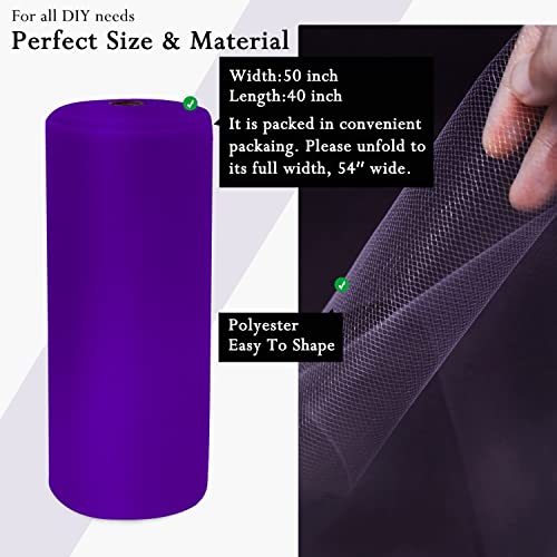 Image of Purple Tulle Fabric Rolls 54 Inch by 40 Yards Tulle Bolt Spool for Wedding Decorations DIY Halloween Tutu Baby Shower Table Skirt Ceiling Decor Birthday Party Craft Supplies