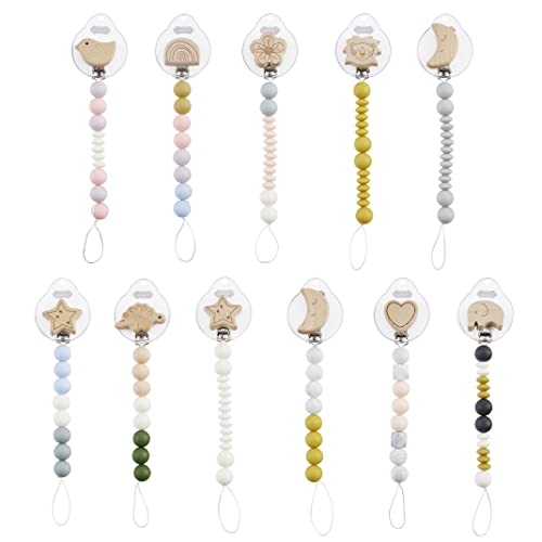 Image of Mud Pie Gray Moon Wood & Silicone Baby Pacifier Clip