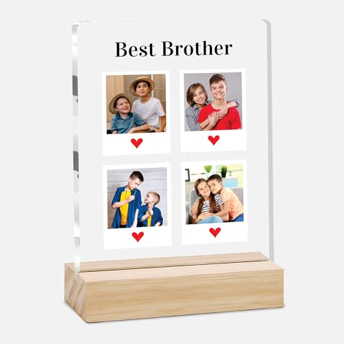 Image of Giftplease Customized Photo And Text Frame With Wooden Stand | Personalised Printed Photo Frame | Gift For Brother | Birthday | (Transparent, 5MM, 6 * 8 Inches), Tabletop BG 09