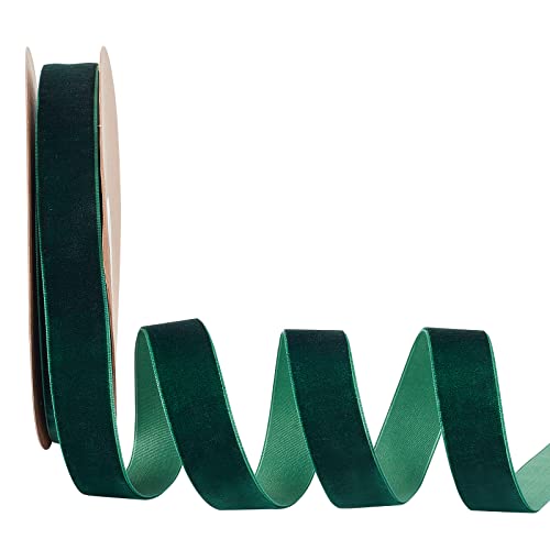 arricraft 20 Yards × 1 Inch Christmas Single Side Velvet Ribbon, Satin Ribbon Roll for Wedding, Gift Wrapping, Hair Bows, Flower Arranging, Home Decorating (Dark Green)