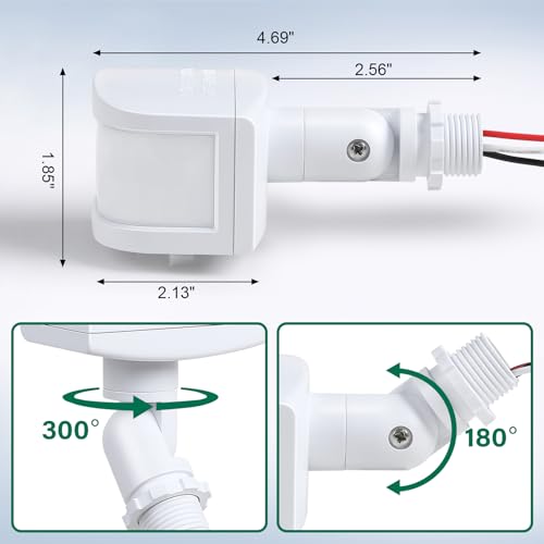 TREEWELL 240-Degree Replacement Motion Sensor, Adjustable LUX(5-300) & Time & Detection Sensitivity Up to 60 Feet Range, 3 Working Modes Outdoor Motion Detector for Security Floodlight, White - Thumbnail 4