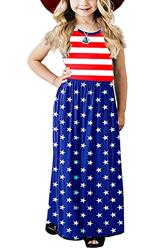 Girls July 4Th Dresses Stars Stripes Kids Casual Beach Memorial Day Long Maxi Dress 11-12 Years #TOP1