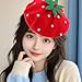 NIYANGLE Strawberry Beret Hat for Women Wool Blend Cute Kawaii Party Cap with Whimsical Strawberry Design Decorative Cosplay Headwear for Themed Events