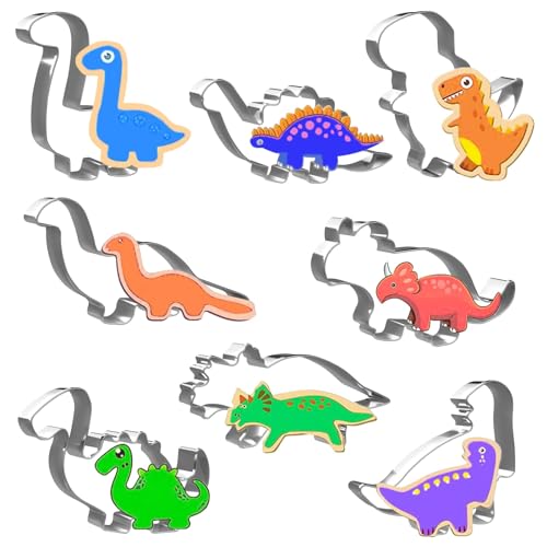 Joyoldelf Emporte Piece Dinosaure 8 Pcs - DIY Emporte Piece Patisserie et Biscuit Inoxydable, Mini Moule Gateau Enfant Personnalisé, Outils Pour DéCouper...