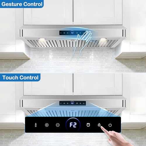 Image of 36 inch Under Cabinet Range Hood 1200 CFM with 4-Speed Gesture Sensing & Touch Control, Stainless Steel Kitchen Stove Vent Hoods with 2 LED Lights, Time Setting, Dishwasher-Safe Baffle Filters