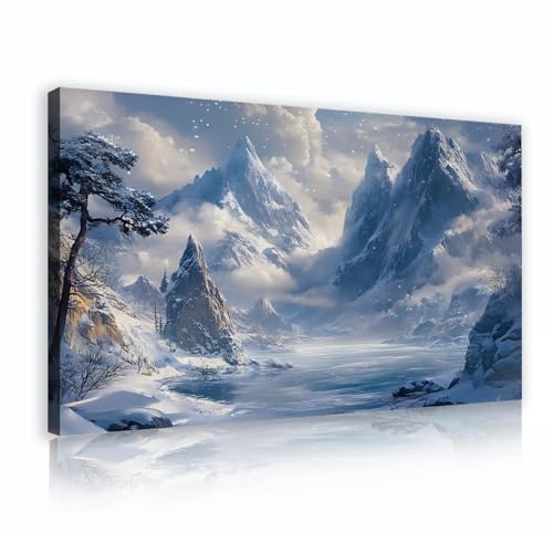 Toile affiche hiver neige montagne 40x70cm cadre intérieur déco de chevet