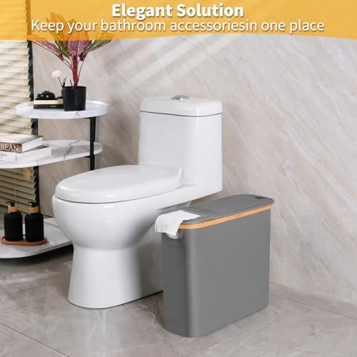 efluky 28L 2-in-1 Toilettenpapier Aufbewahrung Korb aus Bambus mit Papierauslass, Toilet Paper Organizer, Klopapier Aufbewahrung mit Deckel, Faltbarer Aufbewahrung Box für Badezimmer, WC (Grau) 6