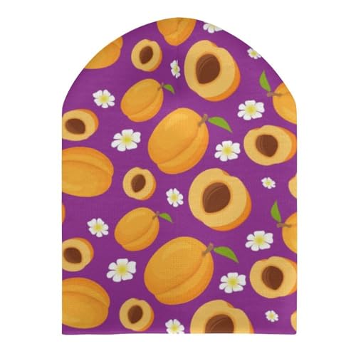 Cartoon Peaches and Flower Pattern Kids Beanie Hat for for Girls Boys Children Cap Winter Knitted Chemo Cancer Headwear Accessories Gifts Decoration Black3