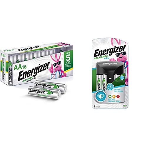 Energizer Rechargeable AA Batteries & Rechargeable AA and AAA Battery Charger (Recharge Pro) with 4 AA NiMH Rechargeable Batteries, Auto-Safety Feature, Over-Charge Protection