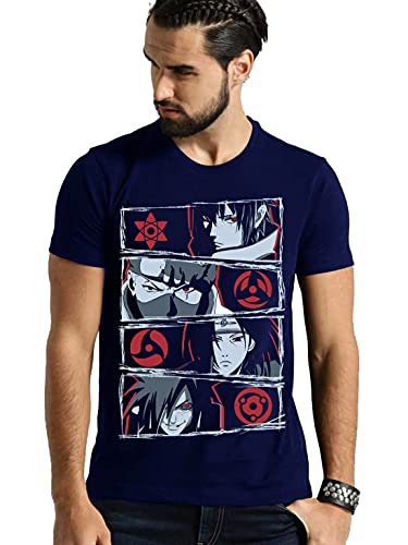 Image of Naruto Anime Uchiha Eyes Printed Half Sleeve Round Neck T-Shirt for Men's /Boy's