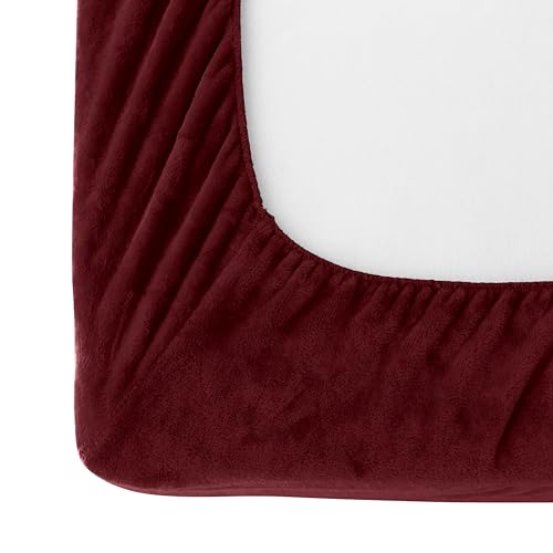 Elegant Comfort Luxuriously Soft 4-Piece Velvet Plush Flannel Sheet Set - Premium Quality - Cozy Warm, Anti-Static, Non Pilling Fuzzy Velvet Flannel Fleece Deep Pocket Sheet Set - Twin XL, Burgundy