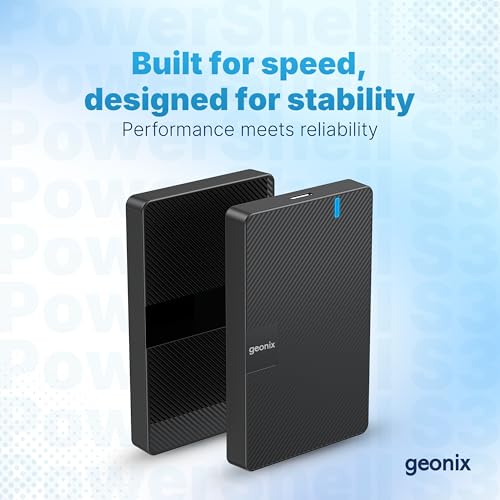 Image of Geonix PowerShell S3 500GB Portable External Hard Drive 2.5-Inch SATA USB 3.1, Up to 5Gbps with UASP Support, Tool-Free Setup, LED Indicator, Compatible with Windows /Mac /Linux (3 Yr Warranty)(Black)
