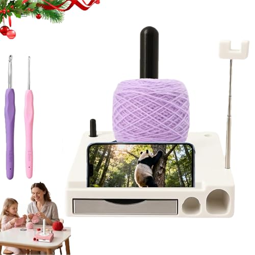 Detachable Yarn Spool Organizer Box with Phone Stand, 2026 New Portable Multi-Functional Crochet Caddy, Yarn Holder Stand for Knitting & Crocheting Lover (White)