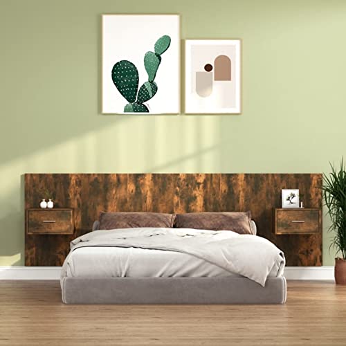 Capwee Tête de Lit 160 cm avec Armoire et Rangement - Bois Chêne Fumé avec Un Tiroir pour Adulte