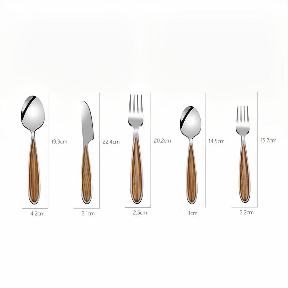 20-Piece Set - 304 Stainless Steel Silverware Cutlery Set Steak Knife Fork And Spoon Wood Grain Cutlery