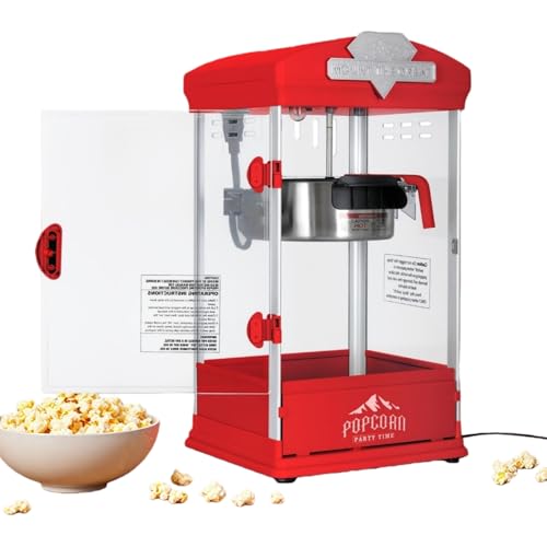 Image of Commercial Popcorn Machine, 8 Oz Portable Popcorn Makers with Warming Deck, Tabletop Pop Corn Popper with Measuring Cup and Spoon, for Home, Birthday Parties, Theater, School Events, Red