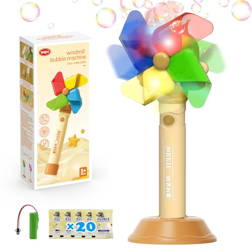 Panamalar Electric Windmill Bubble Wand for Kids, Automatic Bubble Machine Blower 5000+ Bubbles with 20 Bags Solution/Rechargeable Battery, Light Up Bubble Wand Toys for Outdoor Wedding Party