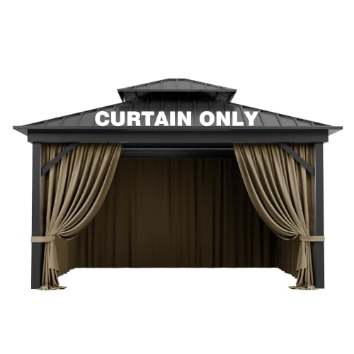 Pakunoda Outdoor Gazebo Curtain Replacement Universal 4-Panel Sidewalls 10' X 12',Outdoor Patio Waterproof Privacy Curtain with Double Zipper for Patio,Garden, and Backyard (Curtain Only)