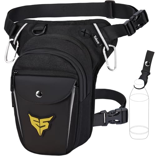 Eshow Marsupio da Gamba Moto, Borsa Cosciale Espandibile con Fibbia Borraccia e Striscia Riflettente per Uomo e Donna, Borsello Sportivo con Multitache per Trekking Ciclismo Viaggio Campeggio Pesca