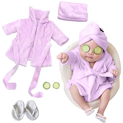 SPOKKI Newborn Photography Props Baby Girl 5 PCS Bathrobes Bath Towel Outfit with Slippers Cucumber Photo Props for Infant Boys Girls(0-6 Months)