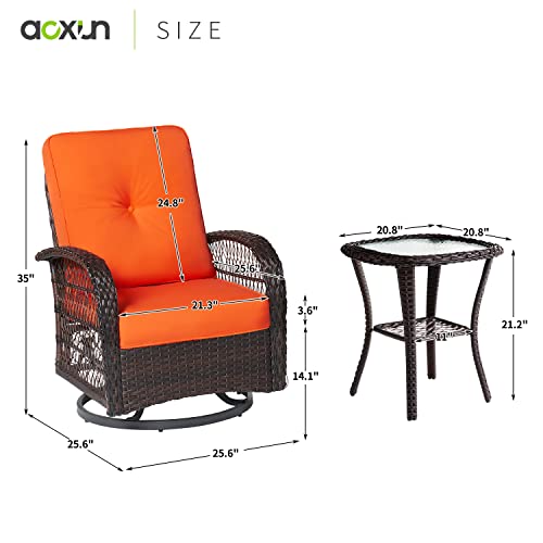 Aoxun 3-Piece Rocking Rattan Chair Outdoor, Patio Bistro Furniture Set, 2 Cushioned Swivel Wicker Chair With Coffee Table，Orange #TOP4