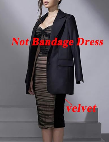 houstil Women's Strap Wedding Guest Dress Velvet Mesh Bodycon Cocktail Party Fishbone Mini Clubwear2