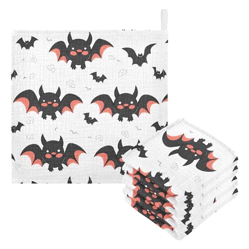 Image of vvfelixl Cute Bats Cartoon Baby Burp Cloths Baby Muslin Washcloths for Boys Girls Cotton Baby Face Towel for Newborn Infants Soft and Absorbent 11.8 X 11.8 in, 5 Pack