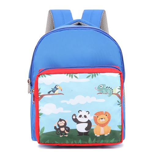 Image of Smith & Blake Play School Bag for Kids (Ages 2-5) Lightweight Preschool Backpack with 3D Jungle Theme | Ergonomic Padded Straps & Water-Resistant Material | Bag for Nursery & Kindergarten (Blue /Red)
