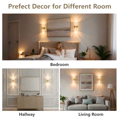 Image of DORESshop Bubble Battery Wall Sconces Set of 2, 10000mAh Rechargeable Wall Sconce with Bubble Crystal, 9 Color Dimmable Wireless Wall Sconce, Sconce Wall Decor for Living Room, Bedroom, Gold 12in