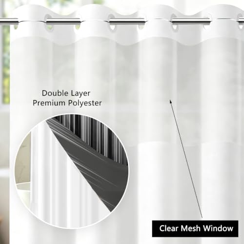 Image of AAtter No Hook Shower Curtain Set, Black White Snap-in Liner, 72x75 Inch