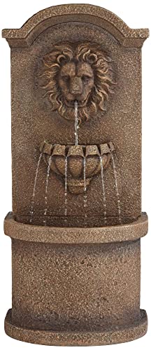 Lion Face 45" H Sandstone Outdoor Led Wall/Floor Fountain - John Timberland #TOP1