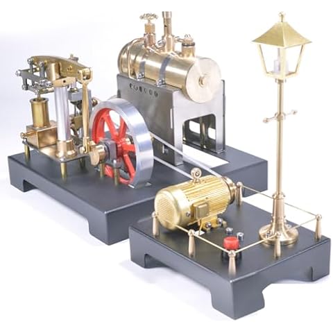 MechPuConToy Steam Engine Model with Boiler and Lamp Scene DIY Kit, SE-01 Full Metal Beam Engine Steam Engine Model Kit That Works with Centrifugal Regulator (84PCS) Cover