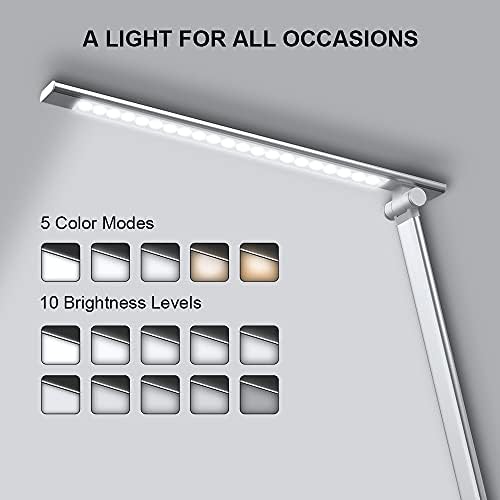MEIDI LED Desk Lamp with USB Charging Port, Dimmable Table Lamp, Eye-Caring Night Light with 5 Lightning Temperature, 10 Brightness Levels, Touch Control, 45 min Auto Shut-Off Timer, Adjustable Arm
