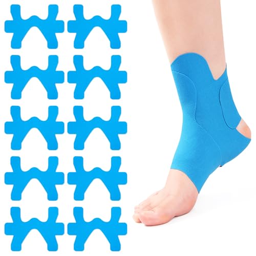 Lot de 10 bandes de kinésiologie pré-découpées pour cheville, bandes de kinésiologie pré-découpées pour cheville, bande de kinésiologie élastique imperméable pour cheville, support de cheville