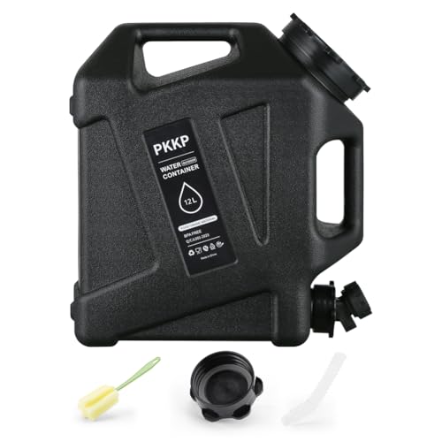 PKKP Wasserkanister mit Hahn und Griffen 12L Camping Wasserkanister BPA-frei Tragbarer Wasserbehälter Auslaufsicher Trinkwasser Kanister für Outdoor Camping Wandern Notfall (Schwarz)