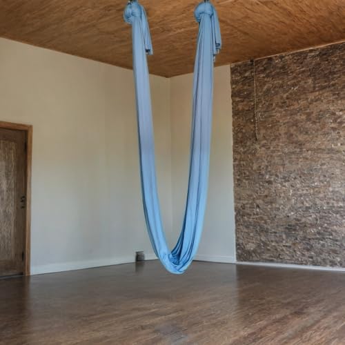 Image of Streetup India Lycra Fabric Aerial Swing /Yoga Hammock With 20 Feet Long Fabric With Carabiner and Ring (Light Sky Blue)
