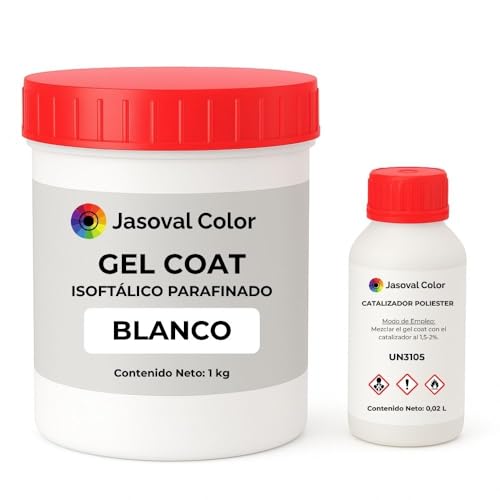 Jasoval Color Gel Coat Blanco para Barco, Piscina, Fibra de Vidrio, Top Coat Parafinado, Reparaciones y Acabado Final (1 kg Gel Coat + 0,02 L Catalizador)