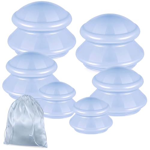 Image of TrelaCo 6 Pcs Silicone Cupping Kit for Massage Therapy,Light Blue | Cupping Cups 3 Sizes, Suction Therapy for Body Massage Myofascial, Relieves Cellulite Muscle Pain Tension, Studio Household