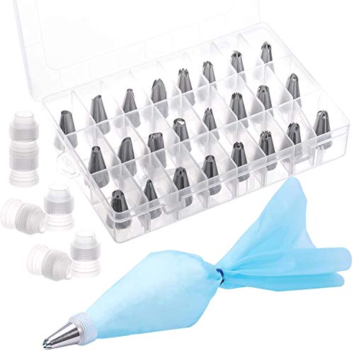 Lot de 36 poches à douille et douilles avec 6 poches à douille réutilisables en silicone et 24 douilles en acier inoxydable pour décoration de gâteaux, 6...