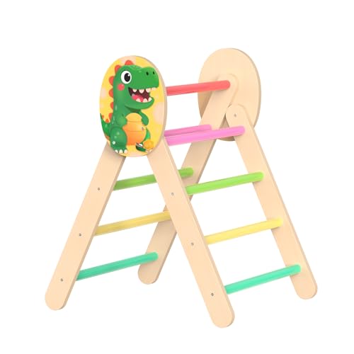 Acenova Pikler Triangle Climbing Set, Montessori Wooden Climbing Gym for Toddlers 1-3, Indoor Jungle Gym, Dinosaur Pikler Triangle Climber Toy