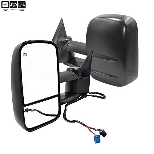 🛒 Crazy Deals AERDM New Pair Towing Mirrors Power Operated Heated Textured Black Telescoping Trailer Side Mirrors Fit Chevy/GMC/Cadillac Silverado Sierra Avalanche Suburban Tahoe Yukon XL Escalade EXT ESV