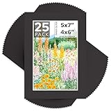 Mat Board Center, Pack of 25, 5x7 Black Picture Mats with White Core for 4x6 Pictures