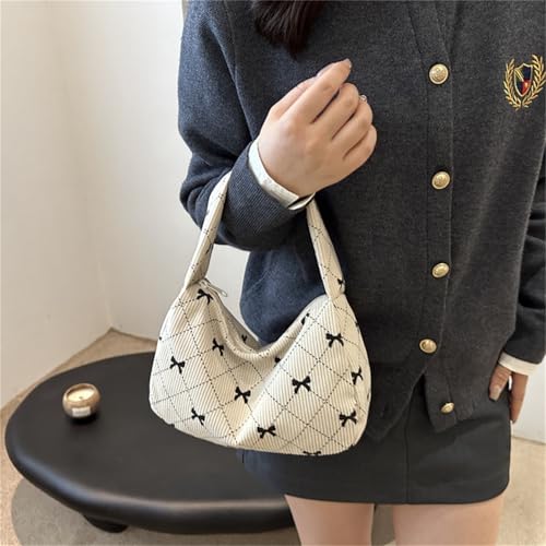 Women's Cute Bow Print Tote Shoulder Bag Small Corduroy Underarm Bag Trendy Handbag Wallet Travel Bag2