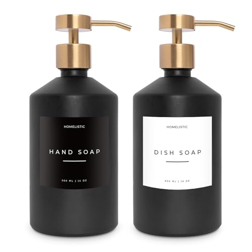 Homelistic Matte Black Glass Soap Dispenser Set with Champagne Gold