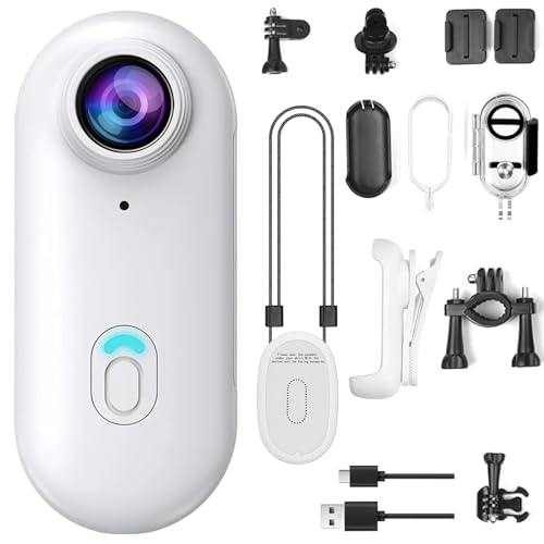 OBEST Mini Action Cam 360 Action Kamera WiFi Bodycam Körperkamera 1080P Wasserdicht Motorrad Helmkamera Reiter Sportkamera, Magnetisch Vlog POV Camera Unterwasserkamera Outdoor Aktivität Zubehö Weiß